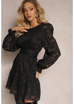 Czarna Rozkloszowana Sukienka Mini z Tkaniny Plumeti Marsane ze sklepu Renee odzież w kategorii Sukienki - zdjęcie 166208124