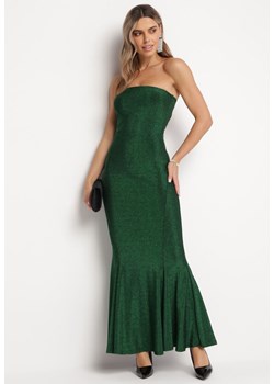 Zielona Sukienka Maxi Bez Ramiączek Zdobiona Metaliczną Nicią Bergena ze sklepu Born2be Odzież w kategorii Sukienki - zdjęcie 166208734