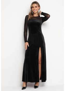Czarna Welurowa Sukienka Maxi z Siateczką i Ozdobnym Rozcięciem Lavella ze sklepu Born2be Odzież w kategorii Sukienki - zdjęcie 166208752