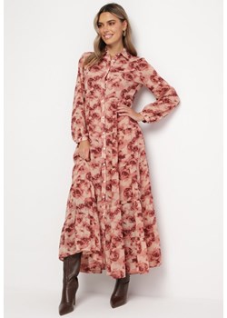 Różowa Koszulowa Sukienka Maxi z Falbanką Mersa ze sklepu Born2be Odzież w kategorii Sukienki - zdjęcie 166213150