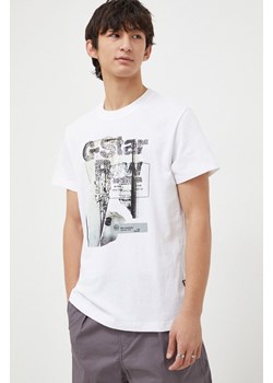 G-Star Raw t-shirt bawełniany męski kolor biały z nadrukiem ze sklepu ANSWEAR.com w kategorii T-shirty męskie - zdjęcie 166218290