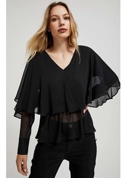 Koszula damska czarna z falbanami 4227, Kolor czarny, Rozmiar XS, Moodo ze sklepu Primodo w kategorii Bluzki damskie - zdjęcie 166220840