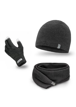 PaMaMi Komplet męski na zimę - Czapka, szalik, rękawiczki - Ciemnoszary ze sklepu JK-Collection w kategorii Czapki zimowe męskie - zdjęcie 166223700