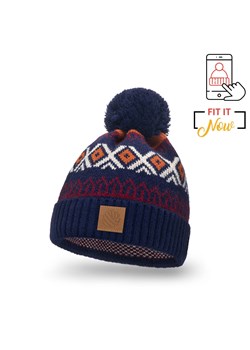 PaMaMi Ciepła czapka w norweskie wzory - Granatowy ze sklepu JK-Collection w kategorii Czapki zimowe męskie - zdjęcie 166224171