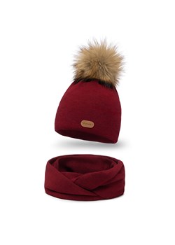 PaMaMi Premium - Komplet damski czapka i komin - 100% wełna merino - Czerwony ze sklepu JK-Collection w kategorii Komplety czapka i szalik damskie - zdjęcie 166224453