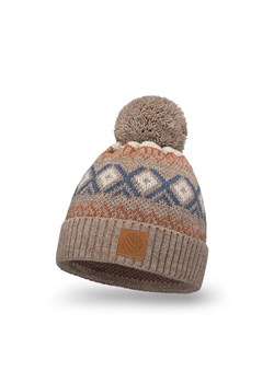 PaMaMi Ciepła czapka w norweskie wzory - Brązowy ze sklepu JK-Collection w kategorii Czapki zimowe damskie - zdjęcie 166224520