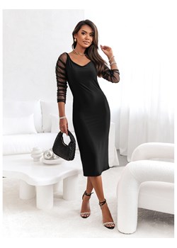 Sukienka midi z tiulowymi rękawami NARIN - czarna ze sklepu magmac.pl w kategorii Sukienki - zdjęcie 166225230