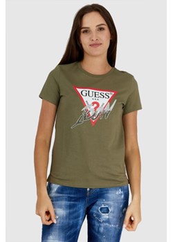 GUESS Zielony t-shirt damski icon, Wybierz rozmiar XS ze sklepu outfit.pl w kategorii Bluzki damskie - zdjęcie 166239204