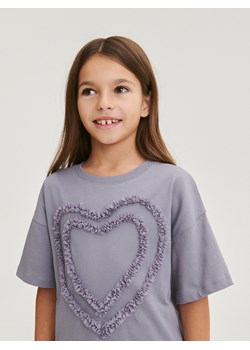 Reserved - Bawełniany t-shirt z aplikacją - ciemnoszary ze sklepu Reserved w kategorii Bluzki dziewczęce - zdjęcie 166242433