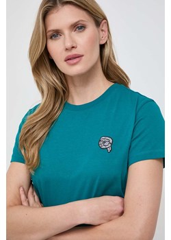 Karl Lagerfeld t-shirt bawełniany damski kolor zielony ze sklepu ANSWEAR.com w kategorii Bluzki damskie - zdjęcie 166249100