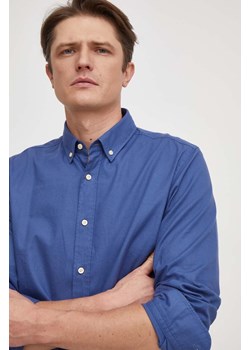 BOSS koszula bawełniana męska kolor niebieski regular z kołnierzykiem button-down ze sklepu ANSWEAR.com w kategorii Koszule męskie - zdjęcie 166249681