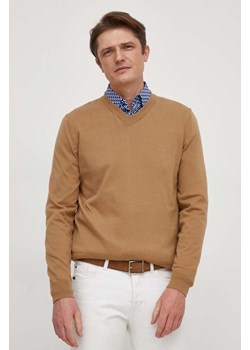 BOSS sweter bawełniany kolor beżowy lekki ze sklepu ANSWEAR.com w kategorii Swetry męskie - zdjęcie 166250044