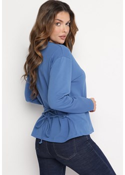 Niebieska Bawełniana Bluza z Długim Rękawem i Ozdobnym Wiązaniem Pinada ze sklepu Born2be Odzież w kategorii Bluzy damskie - zdjęcie 166258961
