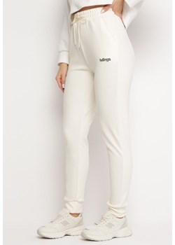 Białe Dresowe Spodnie ze Ściągaczami i Ozdobnym Haftem Nargona ze sklepu Born2be Odzież w kategorii Spodnie damskie - zdjęcie 166259021