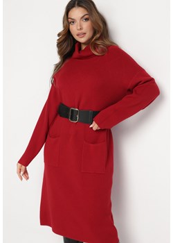 Czerwona Pudełkowa Sukienka Midi z Golfem i Kieszeniami Bikara ze sklepu Born2be Odzież w kategorii Sukienki - zdjęcie 166259094