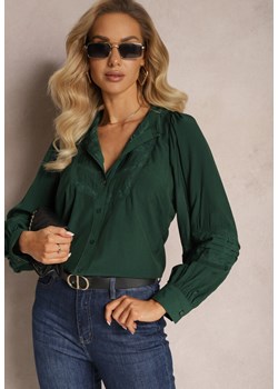 Ciemnozielona Koszula z Koronką i Szerokim Rękawem Versina ze sklepu Renee odzież w kategorii Koszule damskie - zdjęcie 166259304