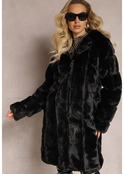 Czarny Płaszcz Futrzany z Kapturem Laurisa ze sklepu Renee odzież w kategorii Płaszcze damskie - zdjęcie 166259444