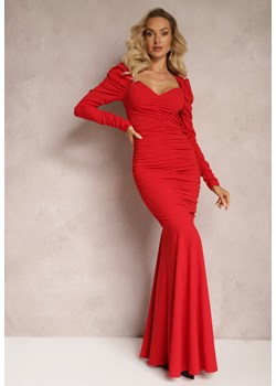 Czerwona Sukienka Maxi z Ozdobnym Marszczeniem Jarnita ze sklepu Renee odzież w kategorii Sukienki - zdjęcie 166260314