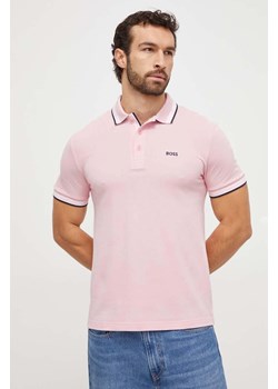 Boss Green polo bawełniane kolor różowy gładki ze sklepu ANSWEAR.com w kategorii T-shirty męskie - zdjęcie 166263233