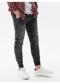 Spodnie męskie marmurkowe JOGGERY z przeszyciami -  czarne V4 OM-PADJ-0108 ze sklepu ombre w kategorii Jeansy męskie - zdjęcie 166265202