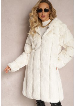 Jasnobeżowy Płaszcz Futrzany z Kapturem Laurisa ze sklepu Renee odzież w kategorii Płaszcze damskie - zdjęcie 166266480