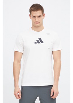 adidas Performance t-shirt treningowy kolor beżowy z nadrukiem IS2363 ze sklepu ANSWEAR.com w kategorii T-shirty męskie - zdjęcie 166267554