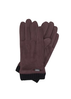 Męskie rękawiczki z ukośnym przeszyciem i ściągaczem brązowe ze sklepu WITTCHEN w kategorii Rękawiczki damskie - zdjęcie 166269160