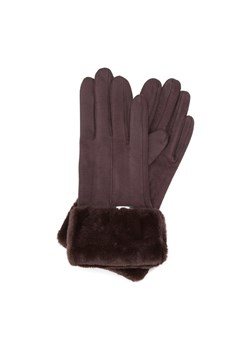 Damskie rękawiczki ze sztucznym futerkiem ciemny brąz ze sklepu WITTCHEN w kategorii Rękawiczki damskie - zdjęcie 166269184
