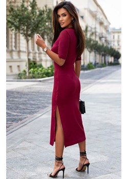 Dzianinowa sukienka midi dopasowna bordowa Leah 362, Kolor bordowy, Rozmiar 40, Ivon ze sklepu Primodo w kategorii Sukienki - zdjęcie 166276812