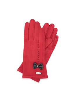 Damskie rękawiczki z ozdobnym obszyciem i kokardą czerwone ze sklepu WITTCHEN w kategorii Rękawiczki damskie - zdjęcie 166277571