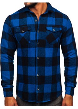 Granatowa koszula męska flanelowa z długim rękawem Denley 20723 ze sklepu Denley w kategorii Koszule męskie - zdjęcie 166279260