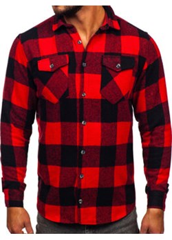Czarno-czerwona koszula męska flanelowa z długim rękawem Denley 20723 ze sklepu Denley w kategorii Koszule męskie - zdjęcie 166279273