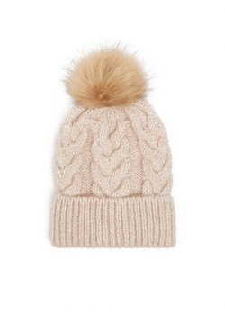 Cropp - Beżowa czapka z pomponem - beżowy ze sklepu Cropp w kategorii Czapki zimowe damskie - zdjęcie 166279910