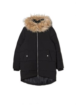 Cropp - Czarny pikowany płaszcz z kapturem - czarny ze sklepu Cropp w kategorii Płaszcze damskie - zdjęcie 166285490