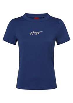 HUGO T-shirt damski Kobiety Bawełna błękit królewski jednolity ze sklepu vangraaf w kategorii Bluzki damskie - zdjęcie 166285904