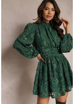 Zielona Koronkowa Sukienka Mini z Gumką w Pasie Netta ze sklepu Renee odzież w kategorii Sukienki - zdjęcie 166289220