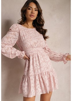Różowa Rozkloszowana Sukienka Mini z Tkaniny Plumeti Marsane ze sklepu Renee odzież w kategorii Sukienki - zdjęcie 166289330