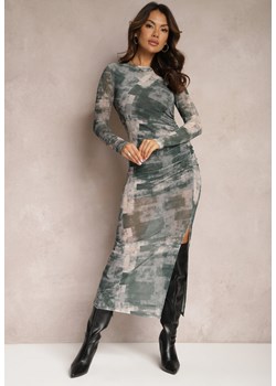 Ciemnozielona Dopasowana Sukienka Maxi z Wycięciem Marperra ze sklepu Renee odzież w kategorii Sukienki - zdjęcie 166289350