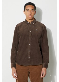 Carhartt WIP koszula sztruksowa kolor brązowy regular z kołnierzykiem button-down ze sklepu PRM w kategorii Koszule męskie - zdjęcie 166291031