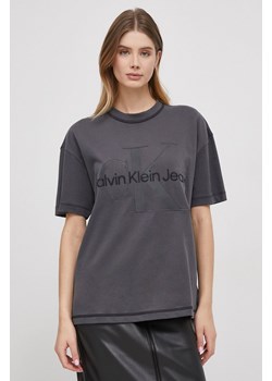 Calvin Klein Jeans t-shirt bawełniany damski kolor szary ze sklepu ANSWEAR.com w kategorii Bluzki damskie - zdjęcie 166294901