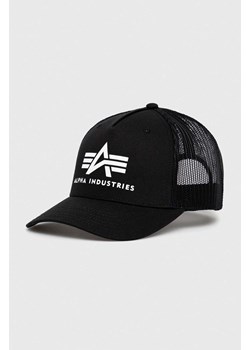 Alpha Industries czapka bawełniana kolor czarny z nadrukiem 186902.03-Black ze sklepu PRM w kategorii Czapki z daszkiem damskie - zdjęcie 166297250