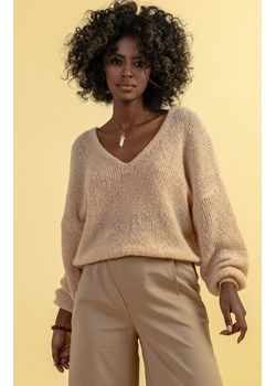 Sweter z wełny merynos w kolorze beżowym F1670, Kolor beżowy, Rozmiar XS/S, Fobya ze sklepu Primodo w kategorii Swetry damskie - zdjęcie 166298261