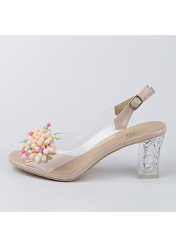 Beżowe silikonowe sandały damskie na słupku z ozdobą, transparentne Di ze sklepu suzana.pl w kategorii Sandały damskie - zdjęcie 166300864