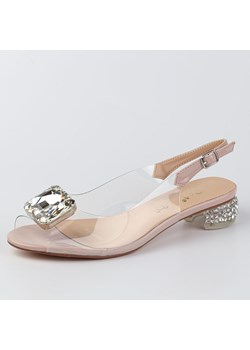 Różowe silikonowe sandały damskie na obcasie z kryształem, transparent ze sklepu suzana.pl w kategorii Sandały damskie - zdjęcie 166306162