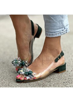 Zielone silikonowe sandały damskie na obcasie z kryształami, transpare ze sklepu suzana.pl w kategorii Sandały damskie - zdjęcie 166308953