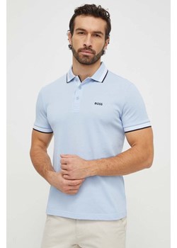 Boss Green polo bawełniane kolor niebieski gładki ze sklepu ANSWEAR.com w kategorii T-shirty męskie - zdjęcie 166313924