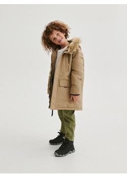 Reserved - Ocieplany płaszcz z kapturem - brązowy ze sklepu Reserved w kategorii Kurtki chłopięce - zdjęcie 166323294