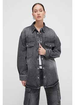 HUGO kurtka jeansowa damska kolor szary przejściowa oversize ze sklepu ANSWEAR.com w kategorii Kurtki damskie - zdjęcie 166326174
