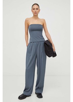 Samsoe Samsoe spodnie JULIA damskie kolor szary szerokie high waist F23100048 ze sklepu PRM w kategorii Spodnie damskie - zdjęcie 166327583