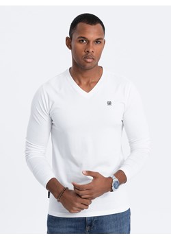 Longsleeve męski z elastanem sygnowany z dekoltem w serek - biały V1 OM-LSCL-0110 ze sklepu ombre w kategorii T-shirty męskie - zdjęcie 166327851